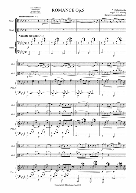 Tchaikovsky - Romance Op.5 - 2 Violas & Piano (arr. Tim TK Murray)