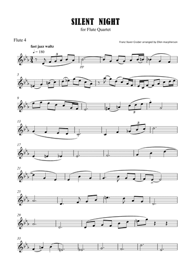 Silent Night for Flute Quartet - Flute 4 Part (arr. Ellen Macpherson)