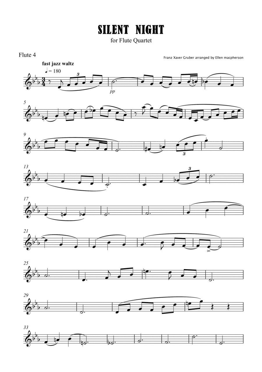 Silent Night for Flute Quartet - Flute 4 Part (arr. Ellen Macpherson)