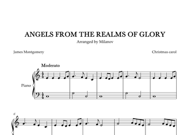 Angels from the realms of glory in C Piano Easy Christmas carol  original rhythm (arr. Milanov)