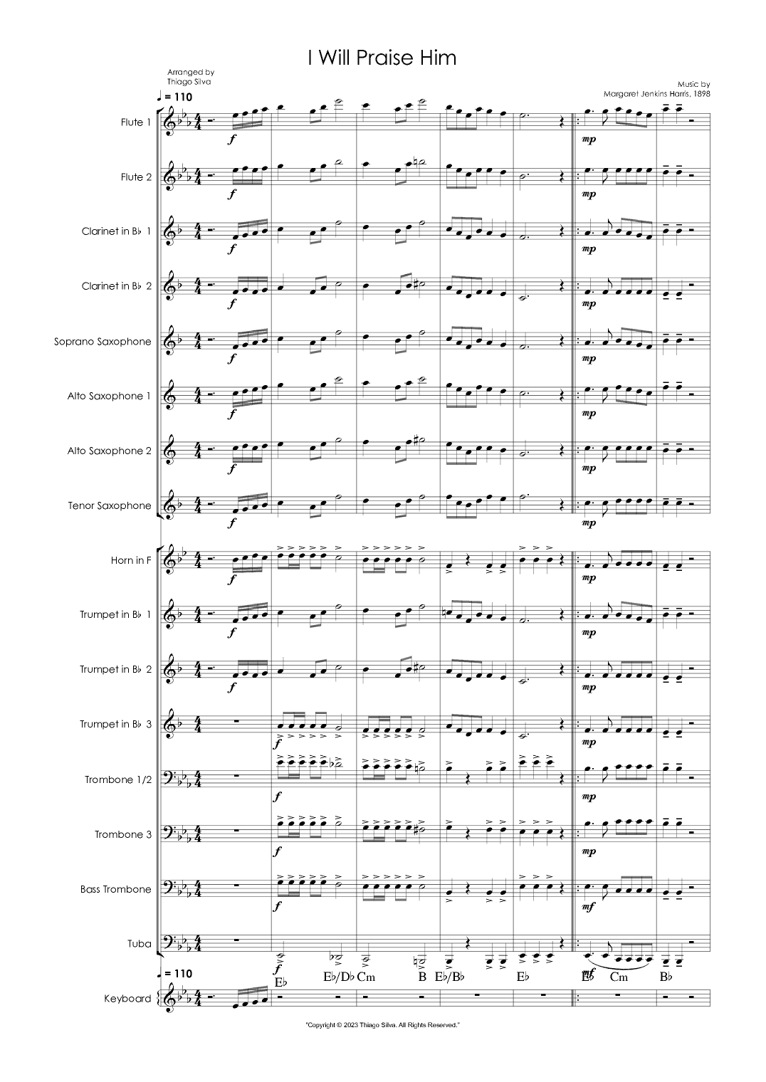 I Will Praise Him (Eu Te Louvo) (arr. Thiago Silva)