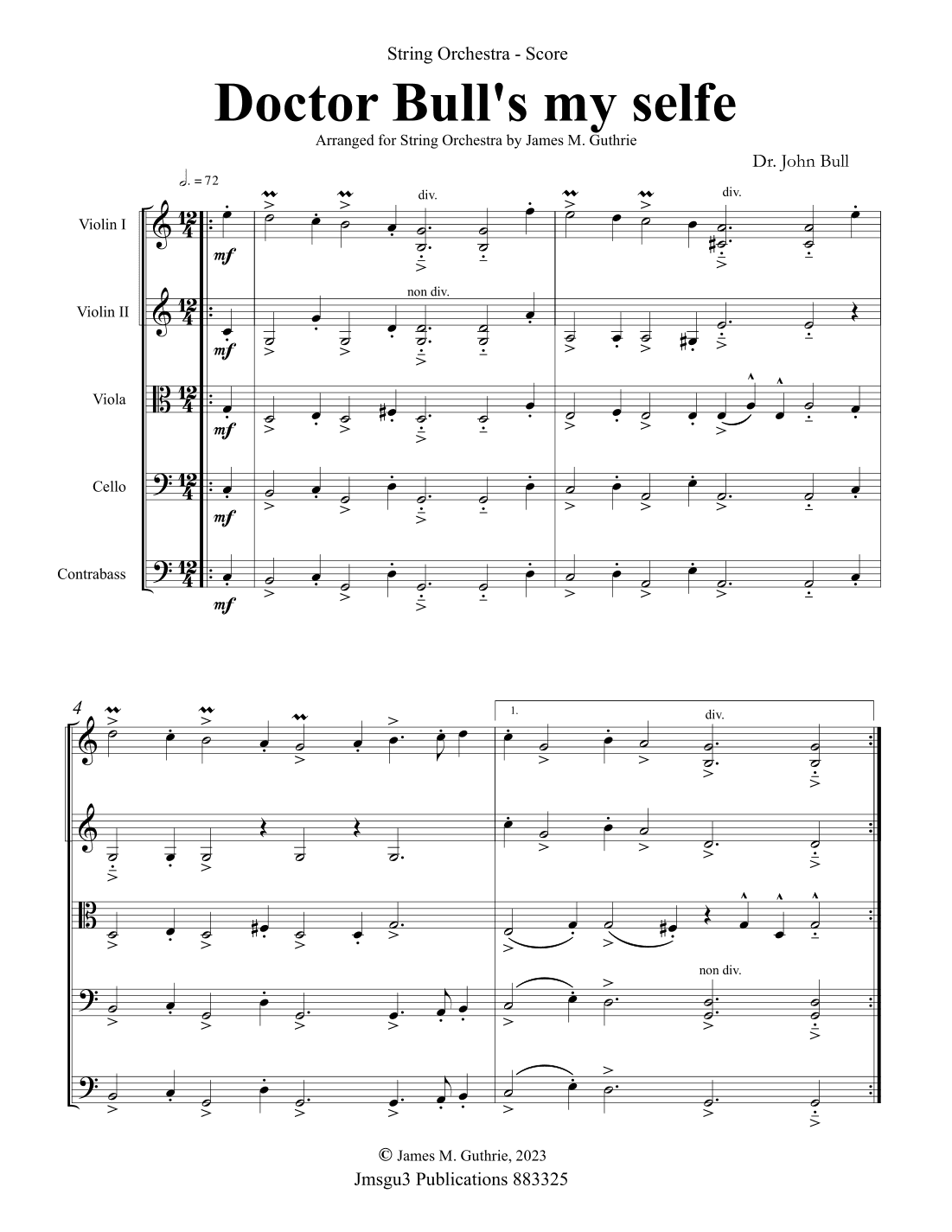Bull: A Gigge - Doctor Bull's my selfe for String Orchestra - Score Only (arr. James M. Guthrie)