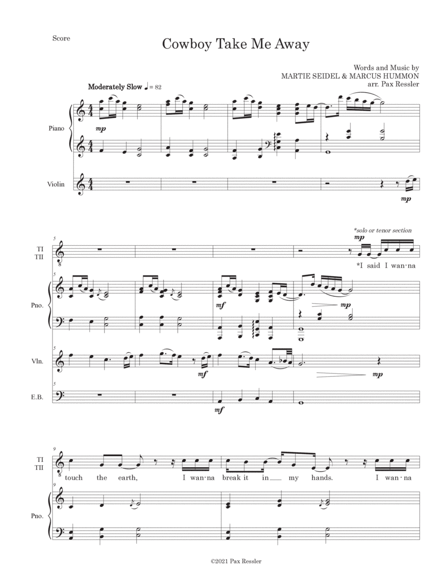 Cowboy Take Me Away (arr. Pax Ressler)
