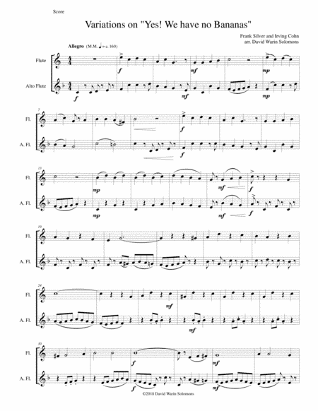 Variations on Yes We Have No Bananas for flute and alto flute (arr. David Warin Solomons)