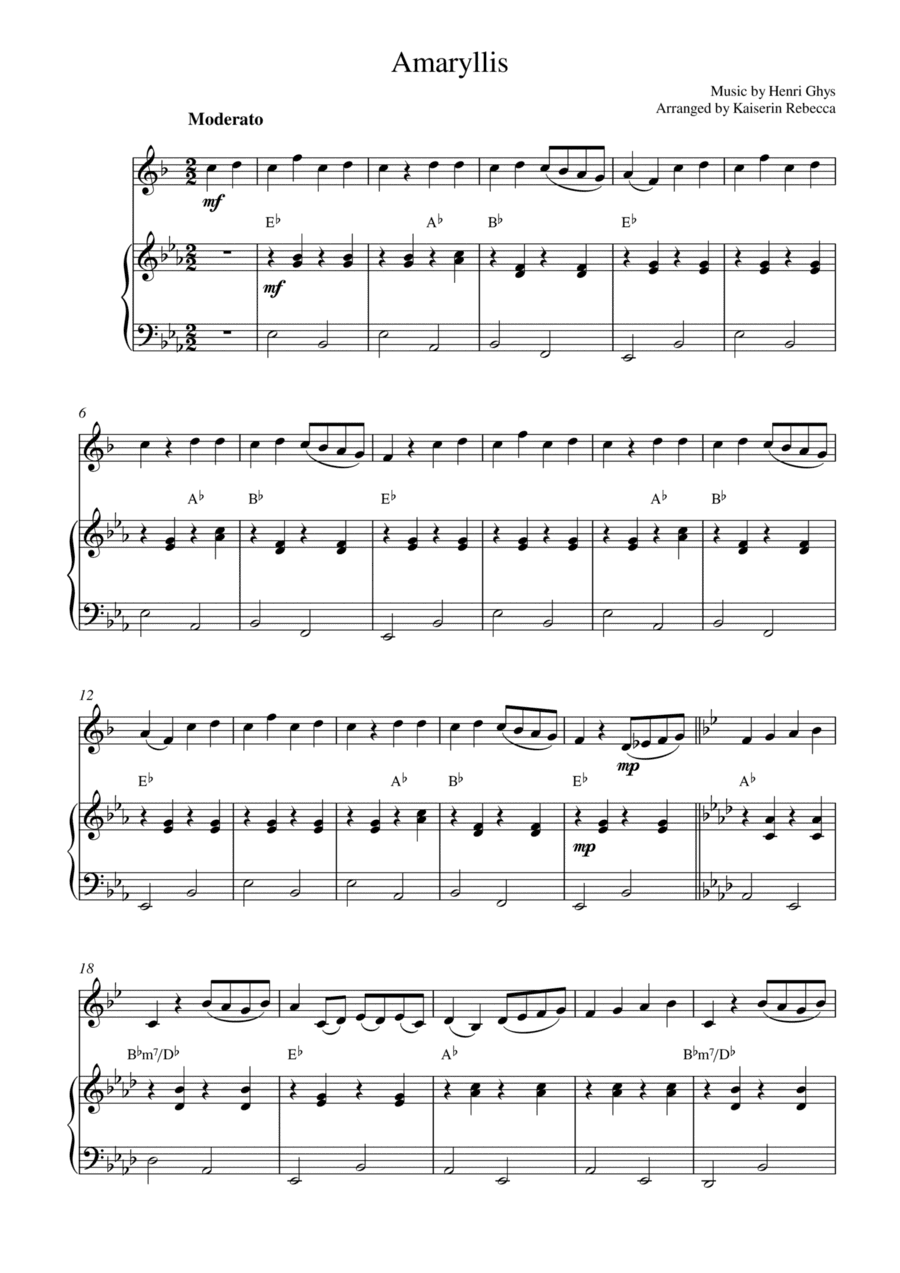 Amaryllis (for Bb trumpet solo and piano accompaniment) (arr. Kaiserin Rebecca)