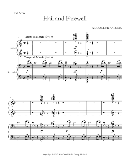 March "Hail and Farewell" (2013) - for Piano Four Hands