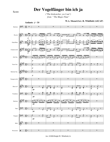 Der Vogelfanger from The Magic Flute for Concert Band and Baritone voice (arr. Ralph W. Whitfield, Jr.)