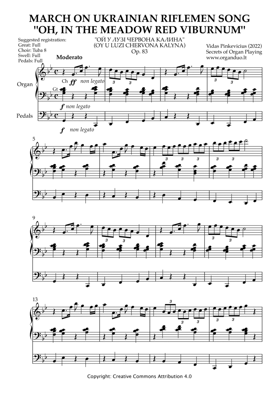 March on Ukrainian Riflemen Song "Oh, in the Meadow Red Viburnum", Op. 83 (Organ Solo)