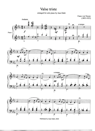 F.von Vecsey: Valse Triste (for  piano solo) (arr. Jean Dubé)