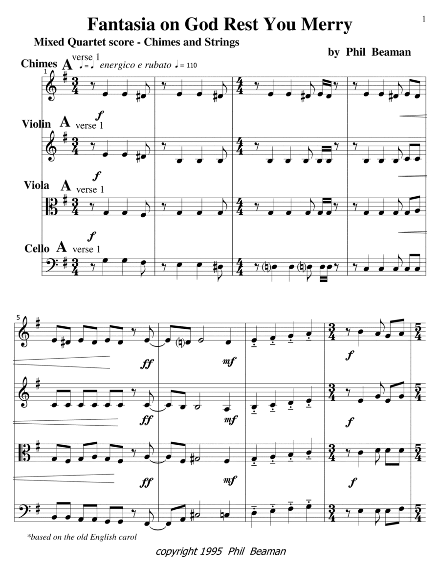 Fantasia on God Rest You Merry - Mixed Quartet - Chimes and Strings (arr. Phil Beaman)