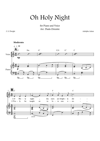 Oh Holy Night (C major - with chords)   EASY (arr. Duda Oriontte)