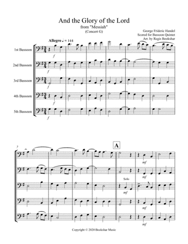 And the Glory of the Lord (from "Messiah") (G) (Bassoon Quintet) (arr. Regis Bookshar)