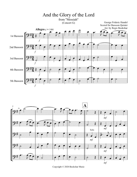 And the Glory of the Lord (from "Messiah") (G) (Bassoon Quintet) (arr. Regis Bookshar)