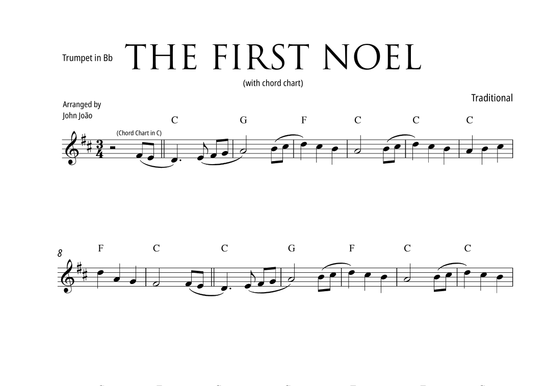 The First Noel (Trumpet in Bb with Chord Chart) (arr. John João)