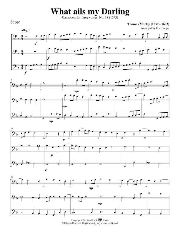 What ails my Darling for Trombone or Low Brass Trio (arr. Eric Burger Music)