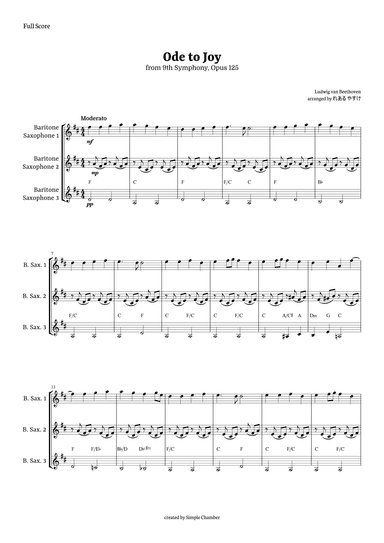 Ode to Joy for Baritone Saxophone Trio by Beethoven Opus 125 (arr. れある やすけ)