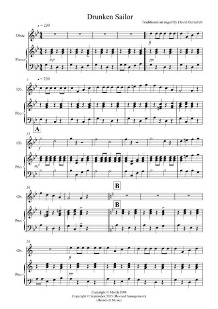 Drunken Sailor for Oboe and Piano (arr. David Burndrett)