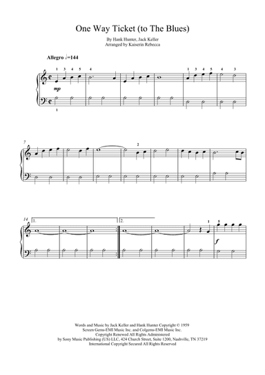 One Way Ticket (to The Blues) (arr. Kaiserin Rebecca)