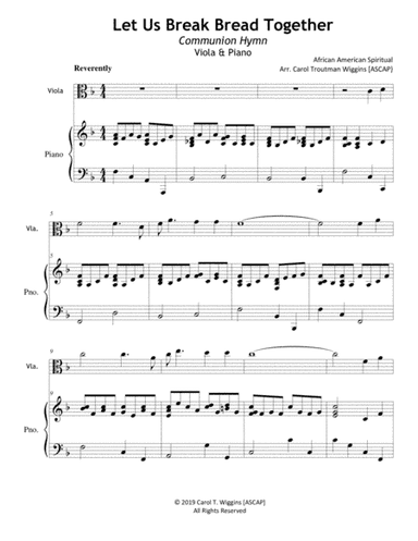 Let Us Break Bread Together (Viola & Piano) (arr. Carol Troutman Wiggins [ASCAP])