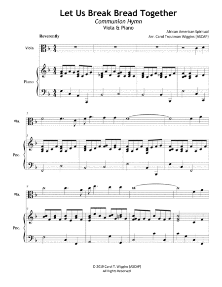 Let Us Break Bread Together (Viola & Piano) (arr. Carol Troutman Wiggins [ASCAP])