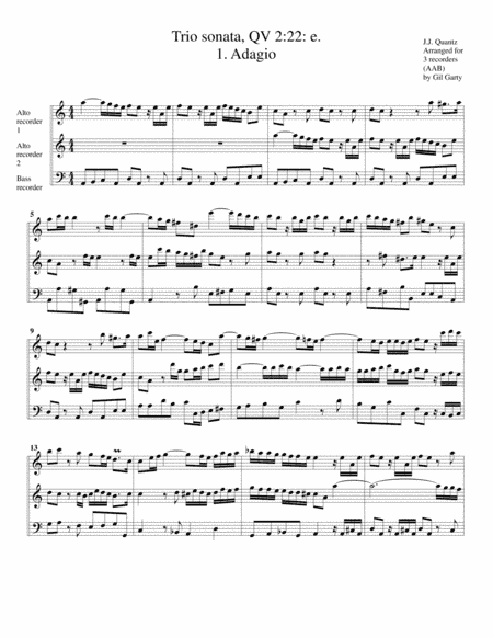 Trio sonata QV 2:22 e (Arrangement for 3 recorders) (arr. Gil Garty)
