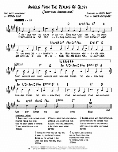 Angels From The Realm Of Glory - Lead sheet arranged in traditional and jazz style (key of A) (arr. Stephen Bulat)