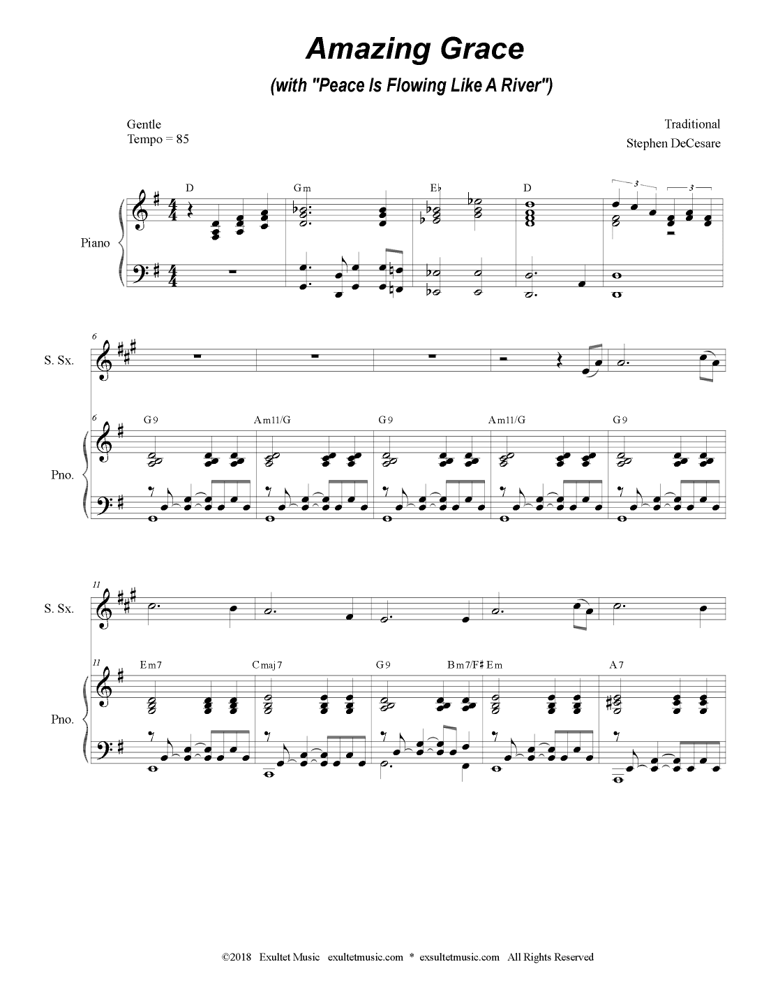 Amazing Grace (with "Peace Is Flowing Like A River") (Duet for Soprano and Alto Saxophone) (arr. Stephen DeCesare)