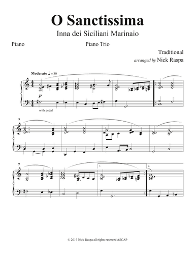 O Sanctissima (Piano Trio) Piano part (arr. Nick Raspa)