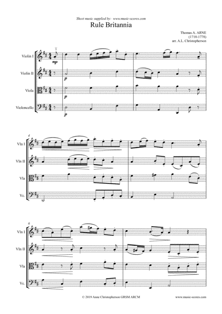 Rule Britannia - String Quartet (arr. Anne L Christopherson GRSM ARCM)