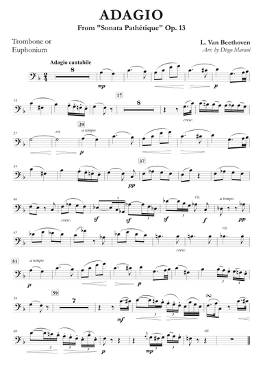 Adagio from "Sonata Pathetique" for Trombone or Euphonium & Piano (arr. Diego Marani)