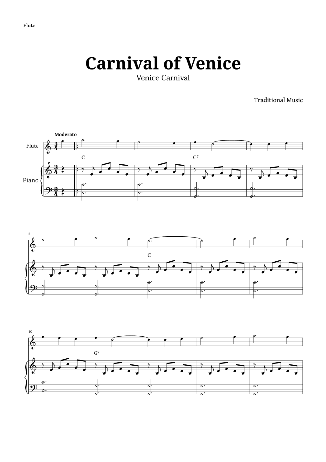 Carnival of Venice for Flute and Piano (arr. Langanho)