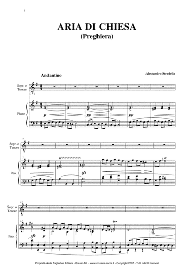 ARIA DI CHIESA - (Pietà Signore) for Tenor (or Soprano) and Piano (arr. Renato Tagliabue)