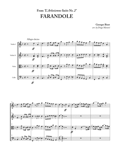 Farandole from "L'Arlesienne Suite No. 2" for String Quartet (arr. Diego Marani)