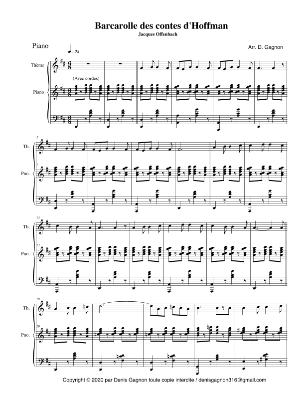 Barcarolle des contes d'Hoffman (arr. D. Gagnon)