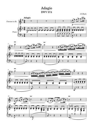 J.S.Bach: Adagio BWV 974 for clarinet and piano (arr. Saho Omukai)