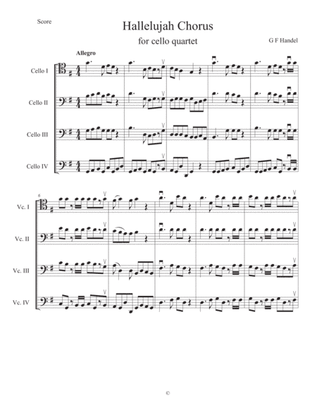 Hallelujah Chorus for cello quartet (or cello choir/cello ensemble) (arr. Olive Chen)