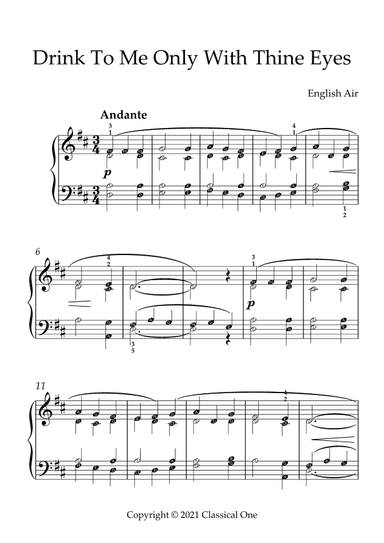 English Air - Drink to Me Only with Thine Eyes(With Note name) (arr. MPS)