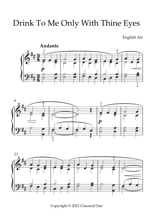 English Air - Drink to Me Only with Thine Eyes(With Note name) (arr. MPS)