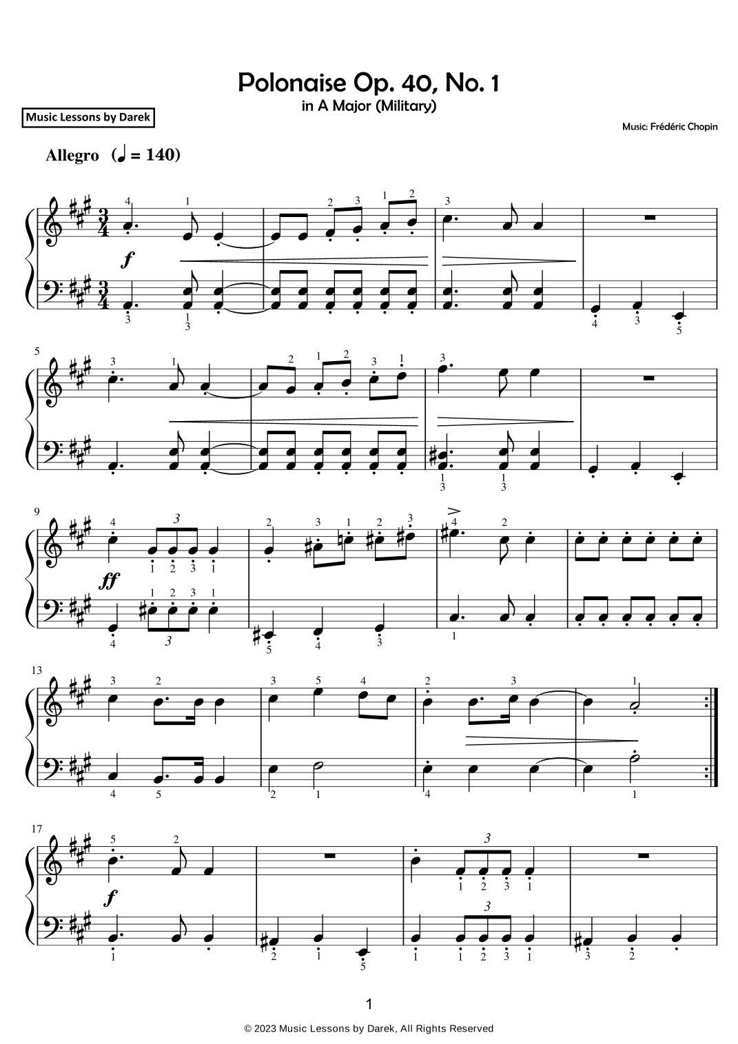 Polonaise Op. 40, No. 1 (EASY PIANO) in A Major (Military) [Frédéric Chopin] (arr. Darek)