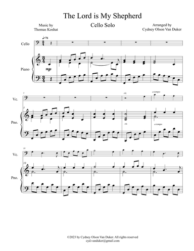 The Lord is My Shepherd cello solo with piano (arr. Cydney Olson Van Duker)