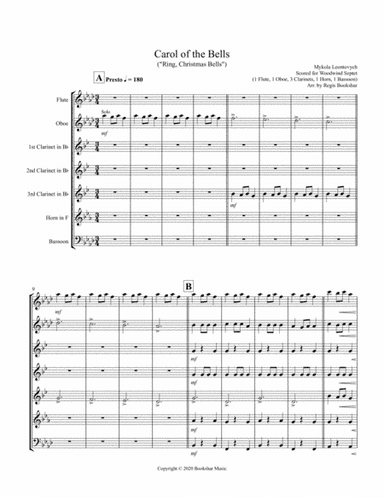 Carol of the Bells (F min) (Woodwind Septet - 1 Flute, 1 Oboe, 3 Clar, 1 Hrn, 1 Bassoon) (arr. Regis Bookshar)