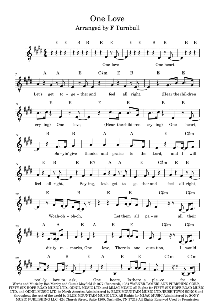 One Love (people Get Ready) (arr. F Turnbull)