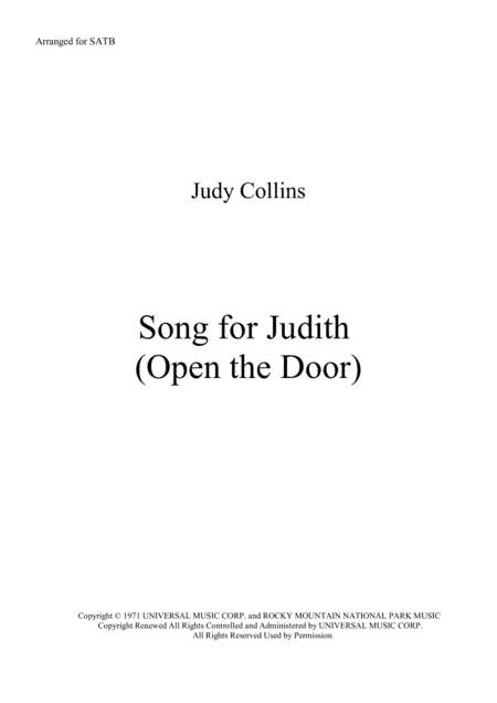 Song For Judith (open The Door) (arr. Anne Rees)
