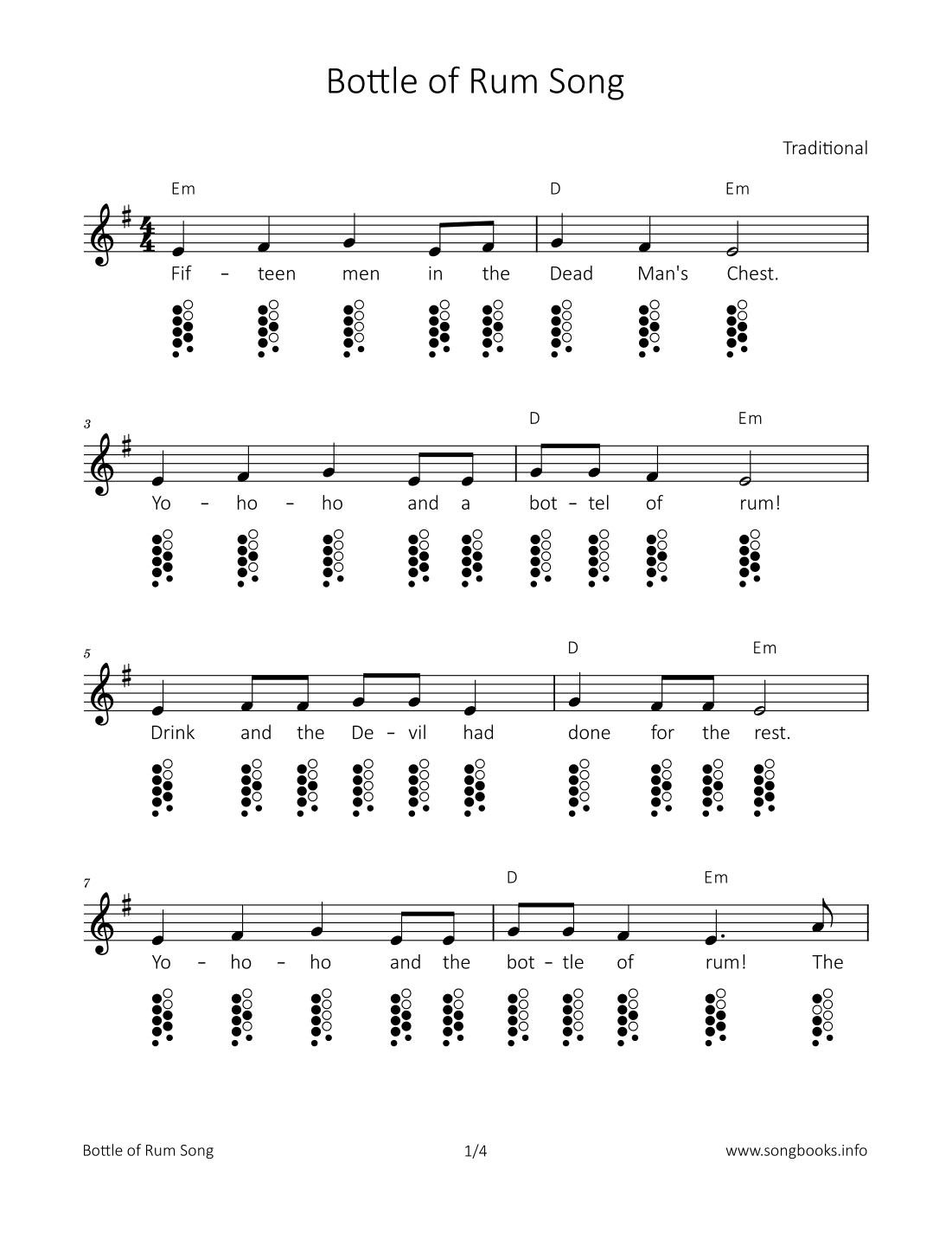 Bottle of Rum Song (arr. songbooks.info)