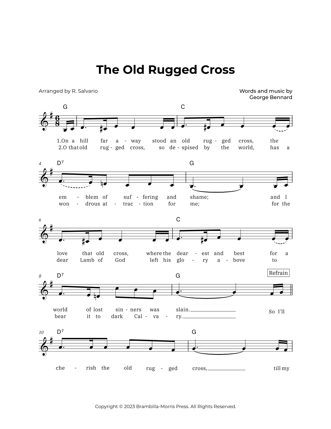 The Old Rugged Cross (Key of G Major) (arr. R. Salvario)