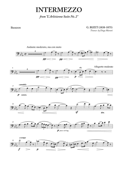 Intermezzo from "L'Arlesienne" for Bassoon and Piano (arr. Diego Marani)