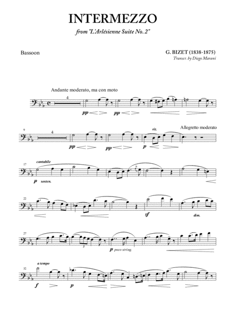Intermezzo from "L'Arlesienne" for Bassoon and Piano (arr. Diego Marani)