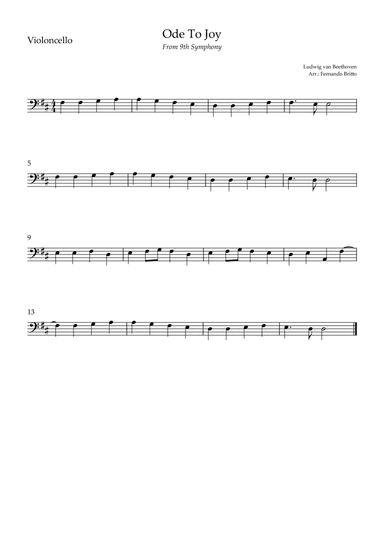 Ode To Joy (from Beethoven's 9th Symphony) for Cello Solo (arr. Fernando Britto)