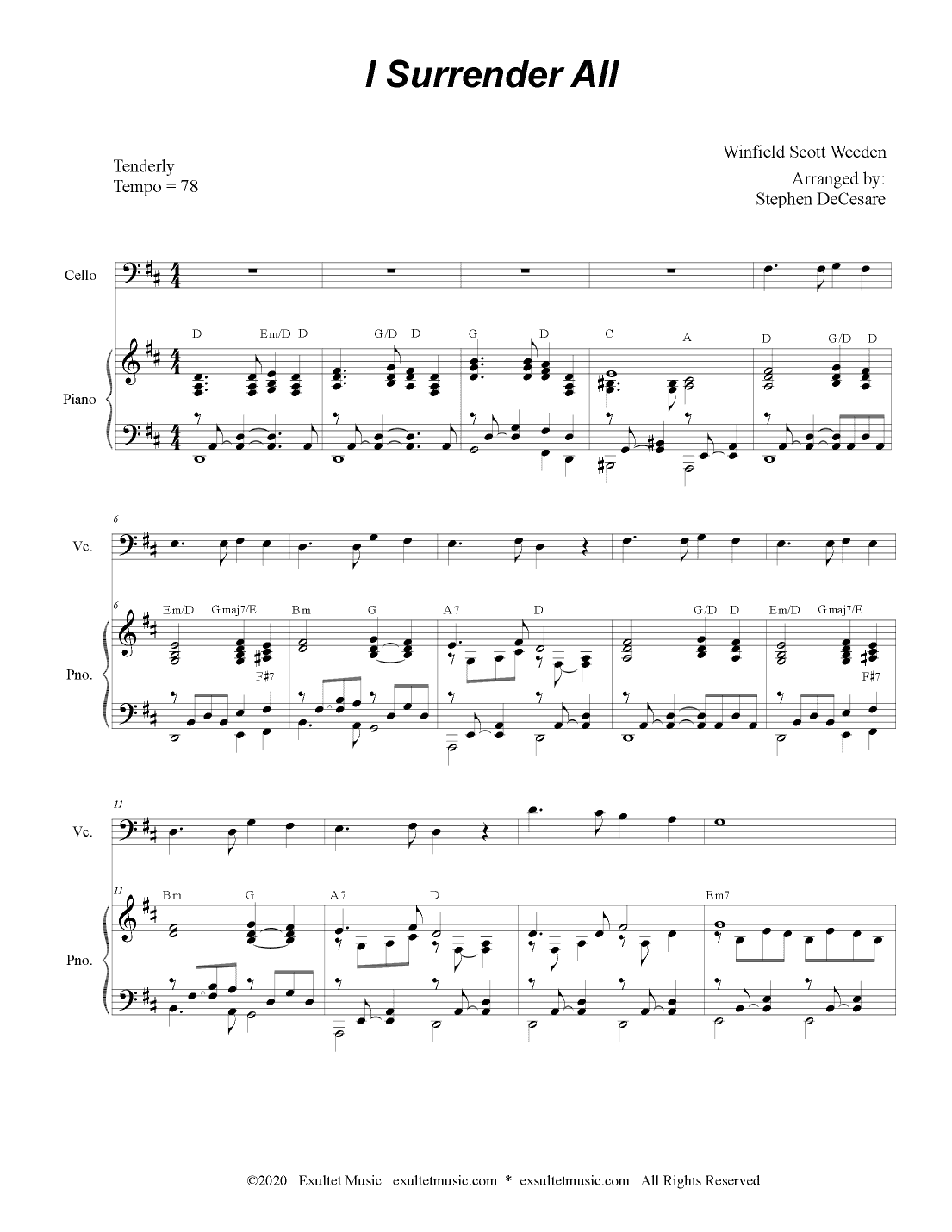 I Surrender All (Cello solo and Piano) (arr. Stephen DeCesare)