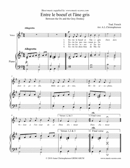 Entre le Boeuf et l'Âne Gris - Voice (arr. Anne L Christopherson GRSM ARCM)